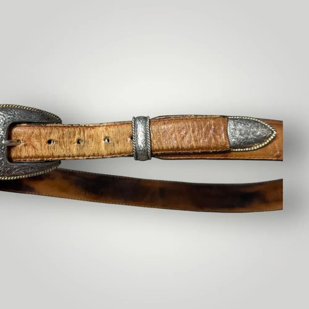 VTG TONY LAMA buckle belt brown leather western cowboy Size 36
